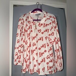 ❤️NWT Alex & Parker Love printed White and Red Women's Top size XL